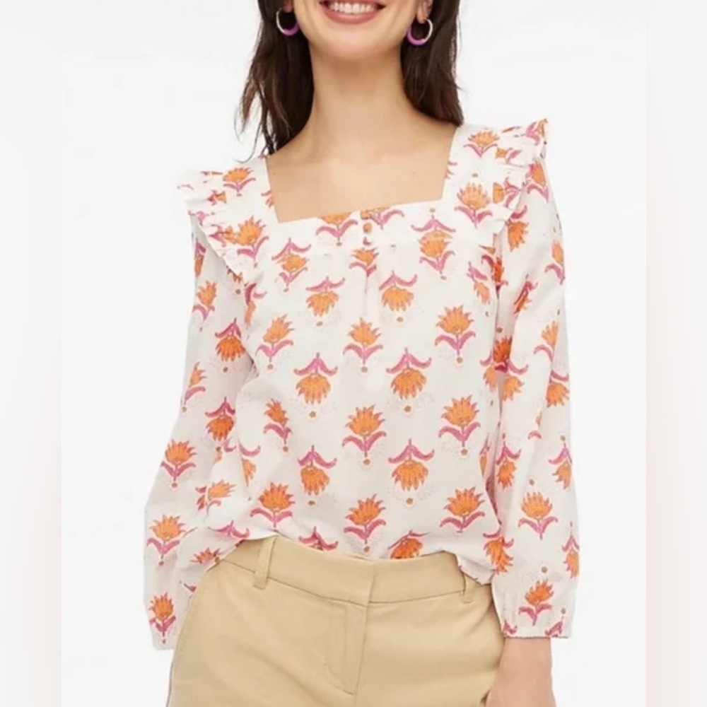 J.Crew Square Neck Ruffle Top